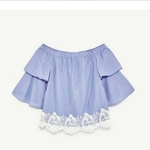 Off shoulder blue zara top with lace